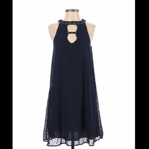🚀 3/15 Elegant Navy Blue Lace Halter Dress